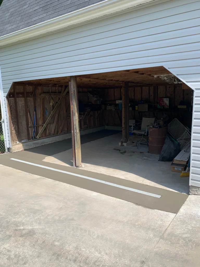 Concrete driveway with a drain