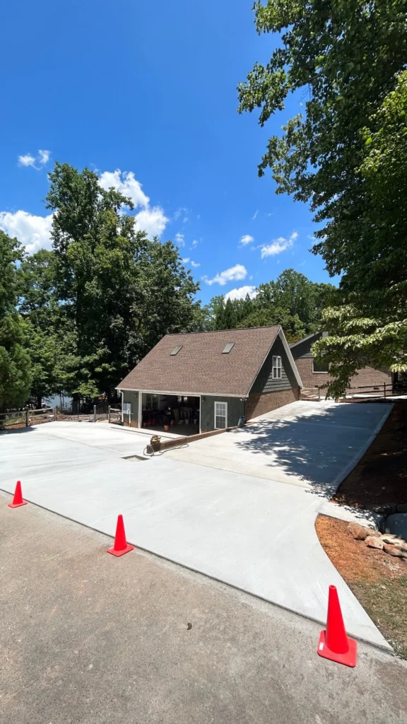 Concrete driveway at a lake house